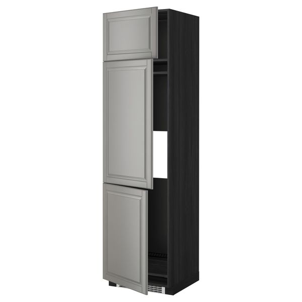 Высокий шкаф для холодильника или морозильника, с 3 дверями МЕТОД, черный, Будбин серый - схема-чертеж с размерами