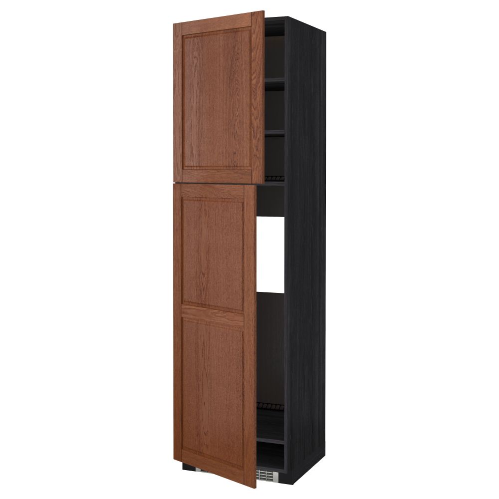 Высокий шкаф для холодильника, 2 дверцы МЕТОД, черный, Филипстад коричневый - схема-чертеж с размерами