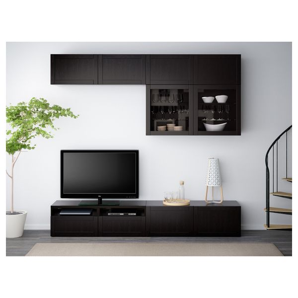 Шкаф для ТВ, комбинированный, стекляные дверцы БЕСТО, Ханвикен, Синдвик черно-коричневый прозрачное стекло (240x40x230 см) - фото 2