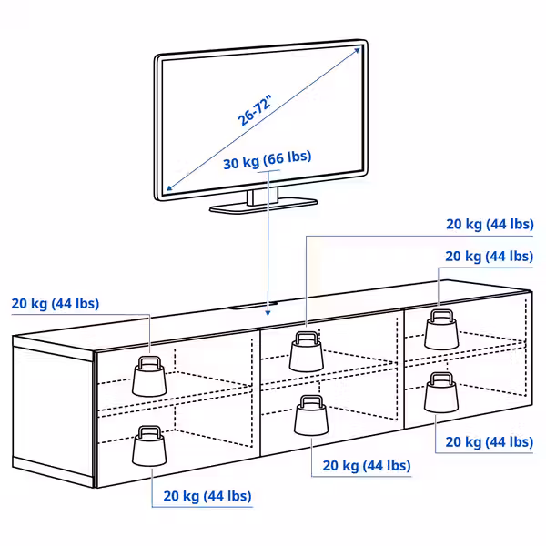 BESTÅ Тумба под ТВ, с дверцами - белый/Krukmakare темный серо-зеленый 180x42x38 см - схема-чертеж с размерами
