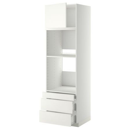 Высокий шкаф для духовки комбинированный, духовка + дверца, 3 ящика МЕТОД / ФОРВАРА, белый, Хэггеби белый