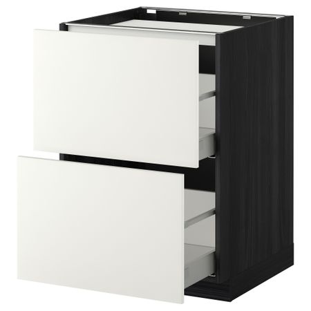 Напольный шкаф, 2 фронтальных панели, 3 ящика МЕТОД / МАКСИМЕРА, черный, Хэггеби белый
