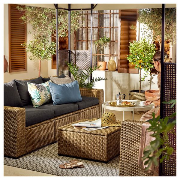 3-местный модульный диван, садовый, коричневый/Холло черный 223x82x82 см IKEA СОЛЛЕРОН 092.611.49 - фото 2