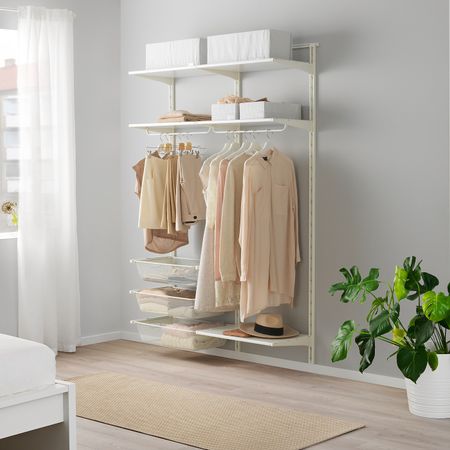 Настенная шина, полки/штанга, белый 132x41x199 см IKEA АЛЬГОТ 592.762.47