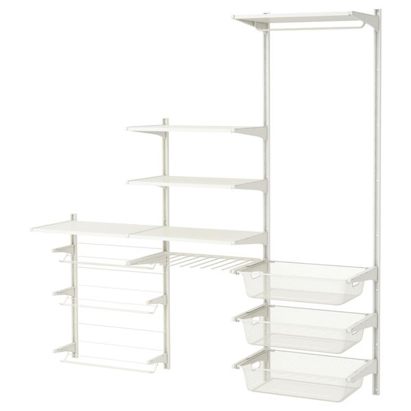 Настенная шина, полки, вешалка для брюк АЛЬГОТ, белый (189x40x196 см) - схема-чертеж с размерами