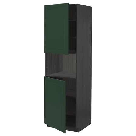 Высокий шкаф для/СВЧ, 2 дверцы/полки, черный/Будбин темно-зеленый 60x60x200 см IKEA МЕТОД 493.133.73