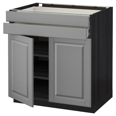 Напольный шкаф, 2 дверцы, 2 ящика МЕТОД / ФОРВАРА, черный, Будбин серый (80x60 см)