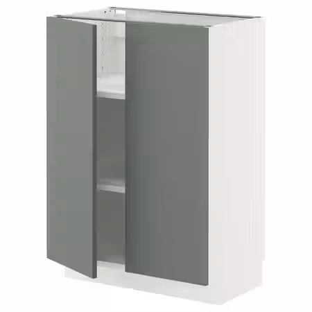 METOD Напольный шкаф с полками/2дверцами - белый/Nickebo матовый серо-зеленый 60x37 см