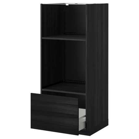 Высокий шкаф с ящиком для духовки/СВЧ, черный, Тингсрид черный 60x60x140 см IKEA МЕТОД / МАКСИМЕРА 792.370.66