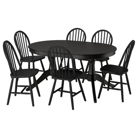 ROSENTORP / SKOGSTA Стол и 6 стульев - чёрный/чёрный 160/215x110 см