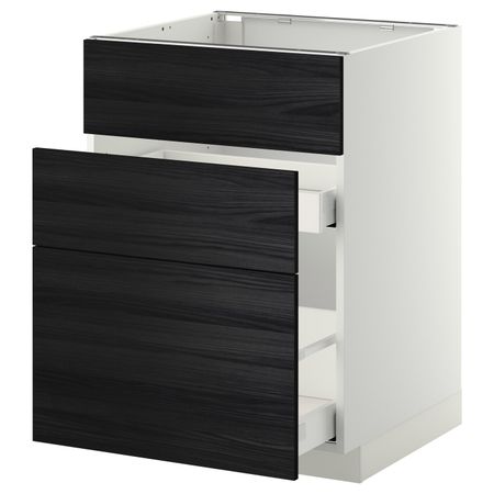 Напольный шкаф под мойку + 3 фронтальных панели/2ящ, белый, Тингсрид черный 60x60 см IKEA МЕТОД / МАКСИМЕРА 292.345.36