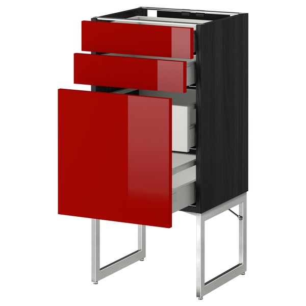 Напольный шкаф 3 фронтальных панели, 2 нижних, 2 средних ящика МЕТОД / МАКСИМЕРА, черный, Рингульт красный - схема-чертеж с размерами