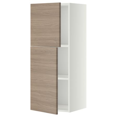 Навесной шкаф с полками, 2 дверцы МЕТОД, белый, Брокхульт светло-серый