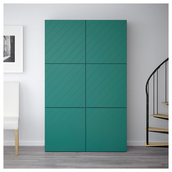 Комбинация для хранения с дверцами БЕСТО, черно-коричневый, Халлставик сине-зеленый (120x40x192 см) - фото 2