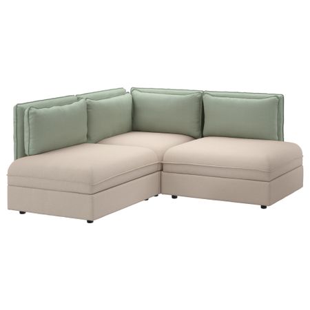 3-местный угловой диван ВАЛЛЕНТУНА, Оррста бежевый, Хилларед зеленый