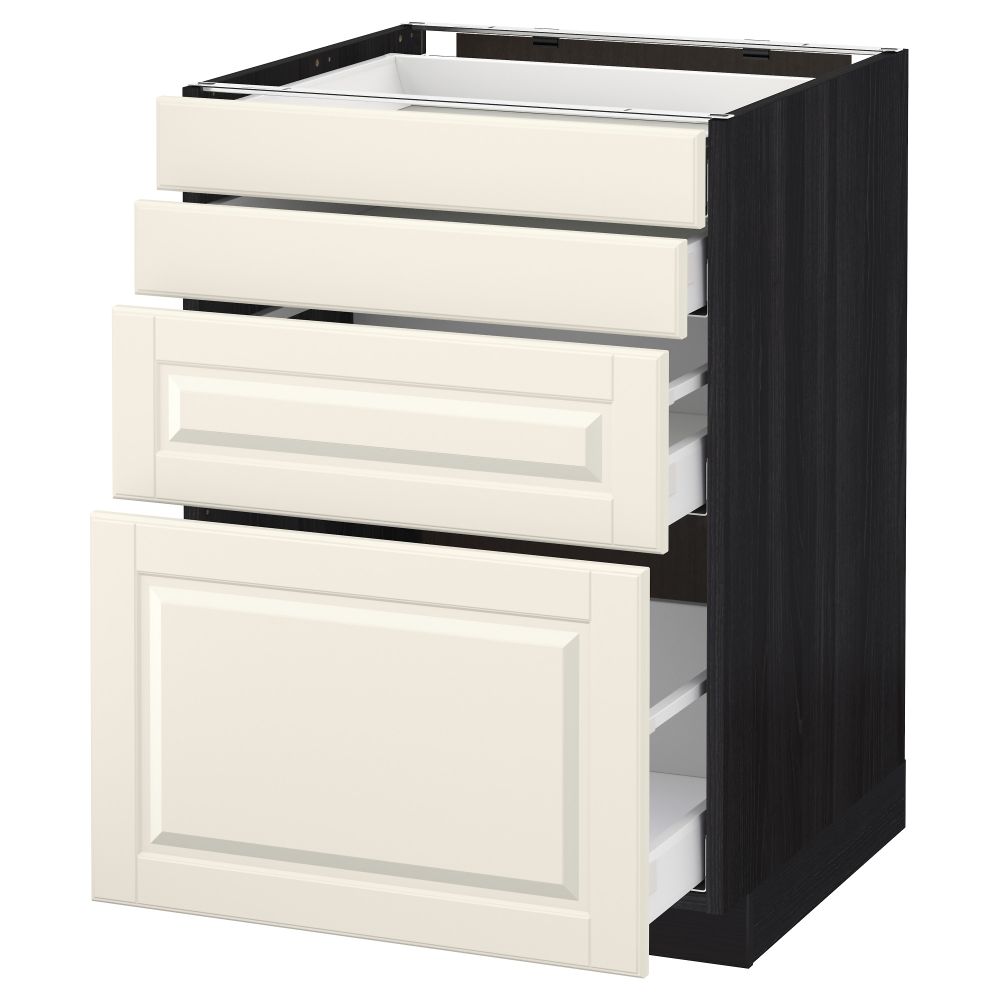 Напольный шкаф 4 фронтальных панели, 4 ящика МЕТОД / МАКСИМЕРА, черный, Будбин белый с оттенком - схема-чертеж с размерами