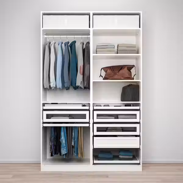 PAX Гардероб, комбинация - белый 150x58x236 см - схема-чертеж с размерами