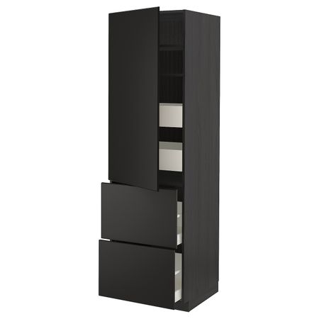 Высокий шкаф + полки/4ящ/двр/2фасада, черный/Кунгсбакка антрацит 60x60x200 см IKEA МЕТОД / МАКСИМЕРА 793.726.10