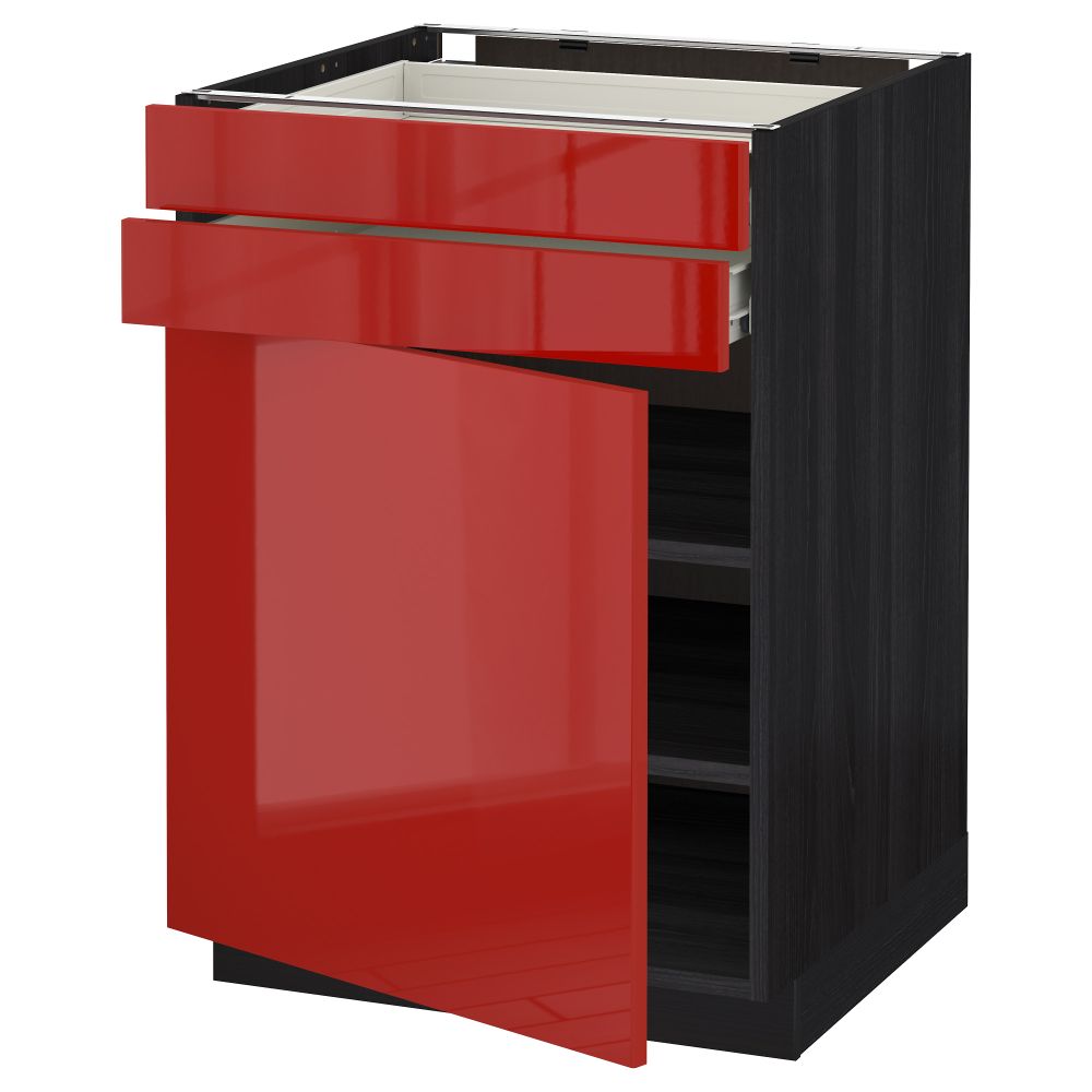 Напольный шкаф с дверцей, 2 ящиками МЕТОД / ФОРВАРА, черный, Рингульт красный - схема-чертеж с размерами