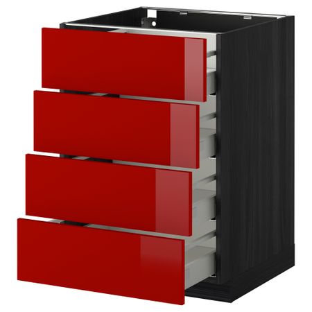 Напольный шкаф 4 фронтальных панели, 4 ящика МЕТОД / МАКСИМЕРА, черный, Рингульт красный