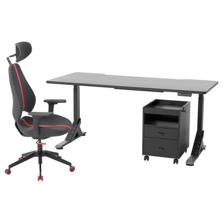 Письменный стол, стул и тумба, черный-серый, 180x80 см IKEA GRUPPSPEL УППСПЕЛЬ ГРУППСПЕЛЬ, UPPSPEL УППСПЕЛЬ 194.410.65