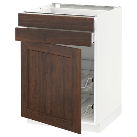 Напольный шкаф, дверца, 2 ящика, проволочных корзин МЕТОД / МАКСИМЕРА, белый, Эдсерум коричневый