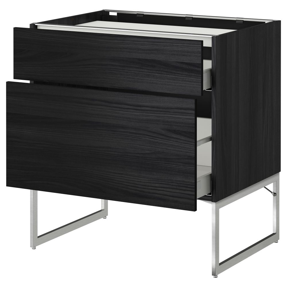 Напольный шкаф, 2 фронтальных панели, 3 ящика МЕТОД / МАКСИМЕРА, черный, Тингсрид черный - схема-чертеж с размерами