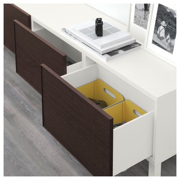 Комбинация для хранения с ящиками БЕСТО, белый, Инвикен черно-коричневый (180x40x48 см) - схема-чертеж с размерами