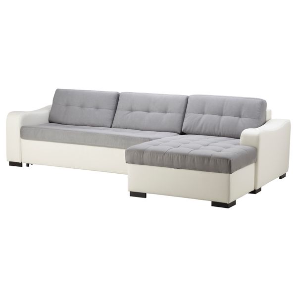 Угловой диван-кровать c модулем для храннения, правосторонний ЛИАРУМ / ЛАСЕЛЕ, Оннарп серый, Бумстад белый - фото 1