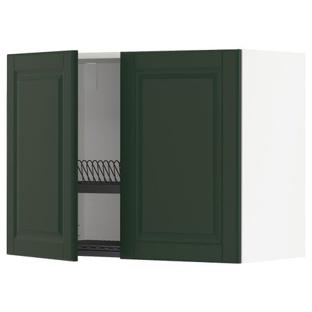 Навесной шкаф с посудной сушилкой, 2 дверец, белый/Будбин темно-зеленый 80x60 см IKEA METOD МЕТОД 293.123.41