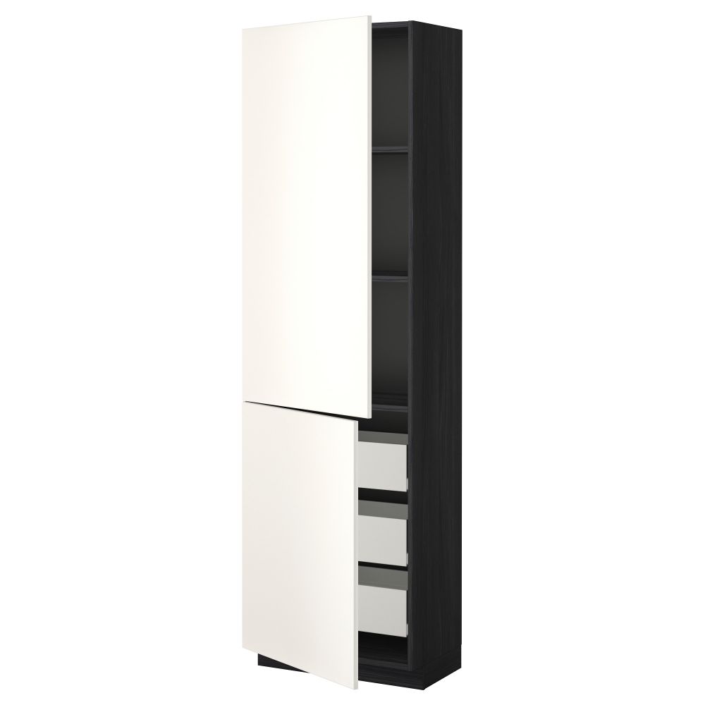 Высокий шкаф + полки, 3 ящика, 2 дверцы МЕТОД / ФОРВАРА, черный, Веддинге белый - фото 1