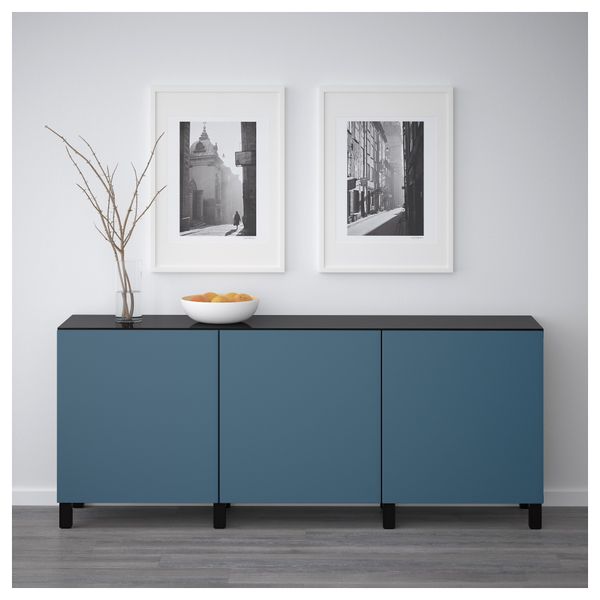 Комбинация для хранения с дверцами БЕСТО, черно-коричневый, Вальвикен темно-синий (180x40x74 см) - схема-чертеж с размерами