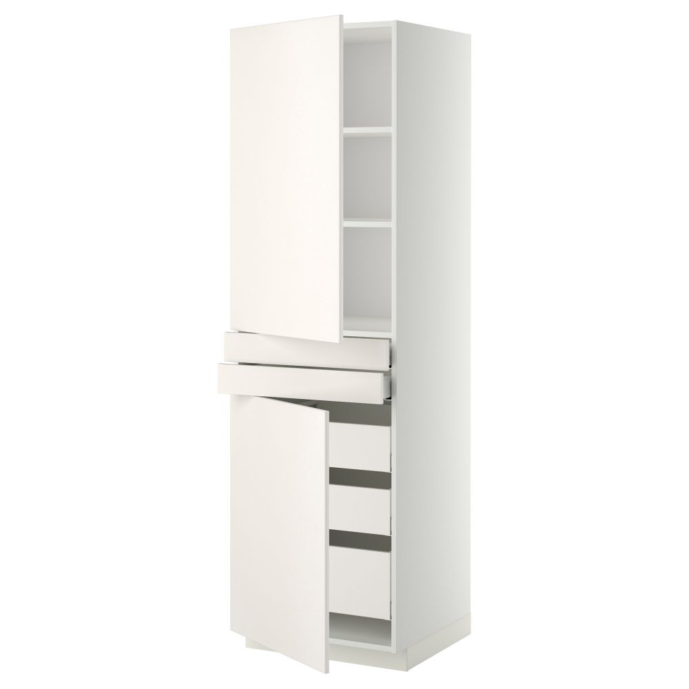 Высокий шкаф + полки, 5 ящиков, 2 дверцы, 2 фронтальных МЕТОД / МАКСИМЕРА, белый, Веддинге белый - фото 1