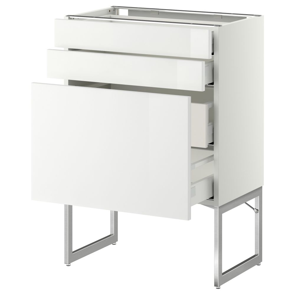 Напольный шкаф 3 фронтальных панели, 2 нижних, 2 средних ящика МЕТОД / МАКСИМЕРА, белый, Рингульт белый - схема-чертеж с размерами