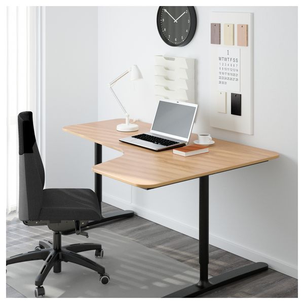 Угловой письменный стол правосторонний БЕКАНТ, дубовый шпон, черный (160x110 см) - фото 2