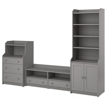 Комбинация для хранения/под ТВ, серый 277x46x199 см IKEA HAUGA ХАУГА 093.887.23