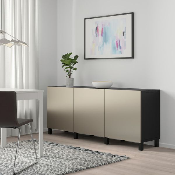 Комбинация для хранения с дверцами, черно-коричневый/РИКСВИК/стуббарп под светлую бронзу 180x42x74 см IKEA BESTÅ БЕСТО - фото 2