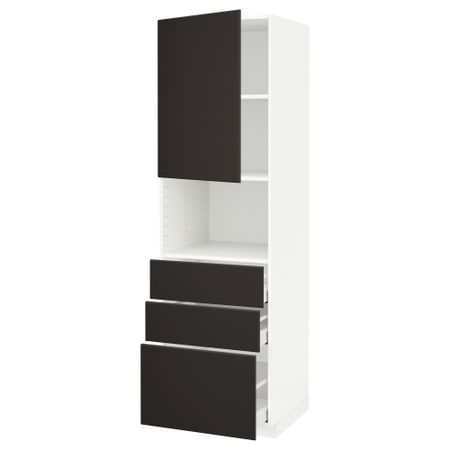 Высокий шкаф для/СВЧ+дверца/3 ящика МЕТОД / МАКСИМЕРА, белый, Кунгсбакка антрацит