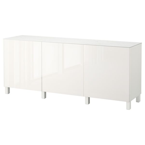 Комбинация для хранения с дверцами БЕСТО, белый, Сельсвикен глянцевый/белый (180x42x74 см) - фото 1