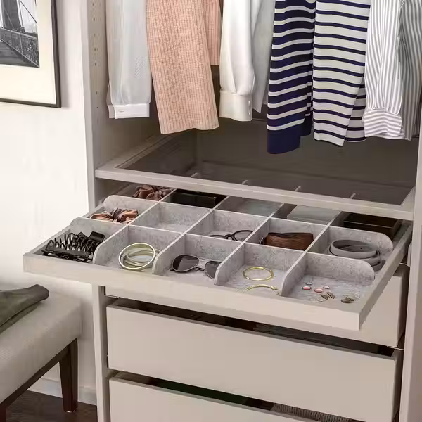 KOMPLEMENT Выдвижная полка с разделителем - серо-бежевый/светло-серый 75x58 см - схема-чертеж с размерами