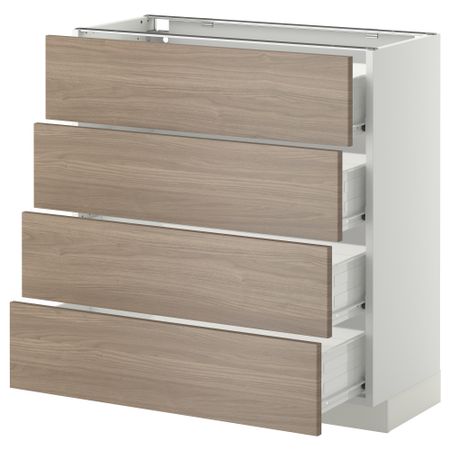 Напольный шкаф 4 фронтальных панели, 4 ящика МЕТОД / ФОРВАРА, белый, Брокхульт светло-серый