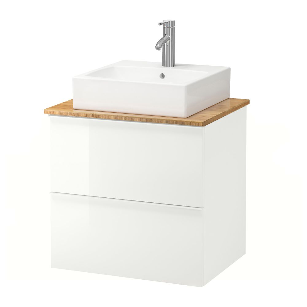 Шк п-раковину/столешн45x45/раковина ГОДМОРГОН/АЛДЕРН / ТОРНВИКЕН, глянцевый белый, бамбук (62x49x72 см) - схема-чертеж с размерами