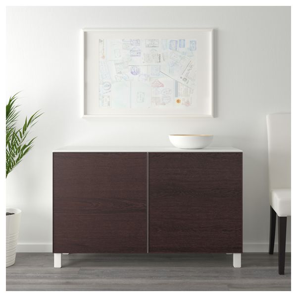 Комбинация для хранения с дверцами БЕСТО, белый, Инвикен черно-коричневый (120x42x74 см) - схема-чертеж с размерами