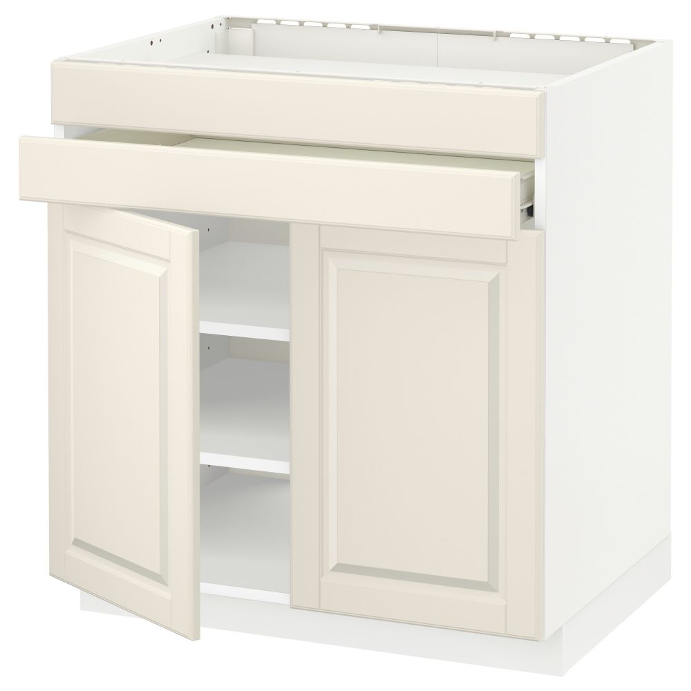 Напольный шкаф для варочной панели, 2 ящика, 2 фасада, 1 ящик МЕТОД / ФОРВАРА, белый, Будбин белый с оттенком (80x60 см) - схема-чертеж с размерами