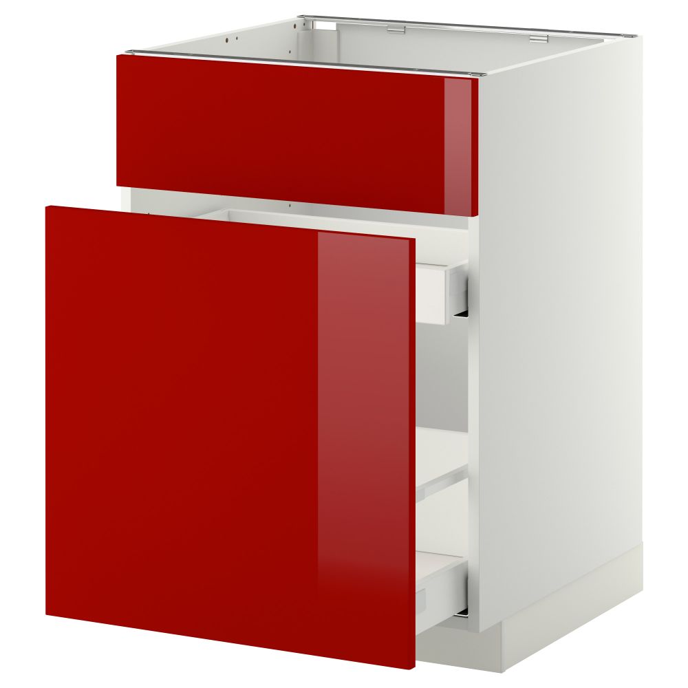 Напольный шкаф под мойку, сорт муcора, 1 дверца, 2 ящика МЕТОД / МАКСИМЕРА, белый, Рингульт красный (60x60 см) - схема-чертеж с размерами