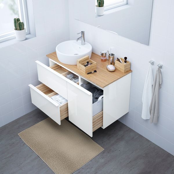 Шкаф с раковиной 45 см, глянцевый белый/бамбук ДАЛЬШЕР смеситель 102x49x74 см IKEA ГОДМОРГОН/ТОЛКЕН / ТОРНВИКЕН 093.256.36 - схема-чертеж с размерами