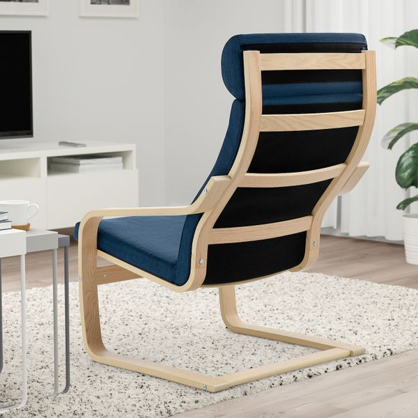 Кресло, дубовый шпон, беленый/Шифтебу темно-синий IKEA POÄNG ПОЭНГ 393.983.15 - фото 3