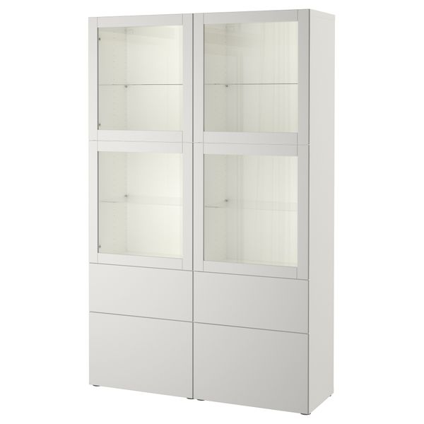 Комбинация для хранения со стеклянными дверцами БЕСТО, белый Синдвик, Лаппвикен светло-серый прозрачное стекло (120x40x192 см) - фото 1