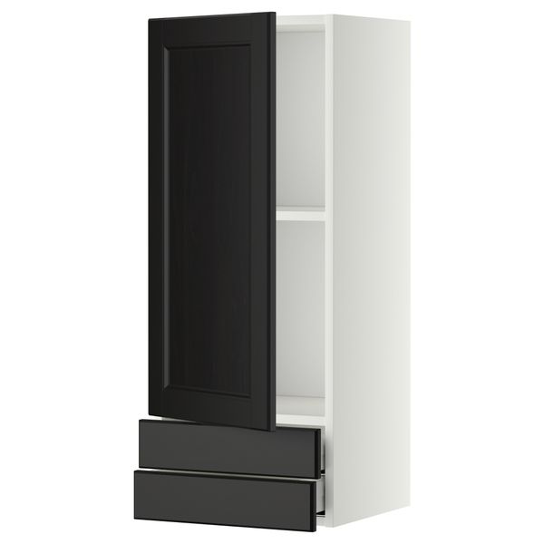 Навесной шкаф с дверцей, 2 ящика МЕТОД / МАКСИМЕРА, белый, Лаксарби черно-коричневый - фото 1