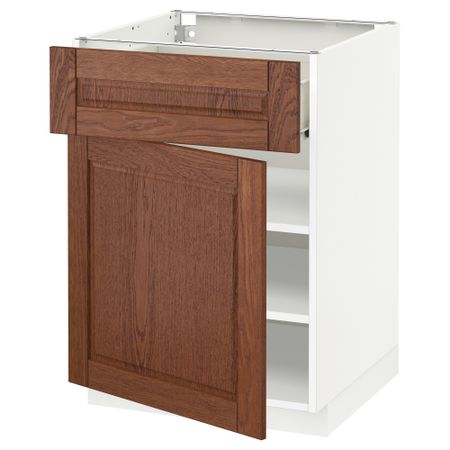 Напольный шкаф с ящиком, дверью МЕТОД / ФОРВАРА, белый, Филипстад коричневый